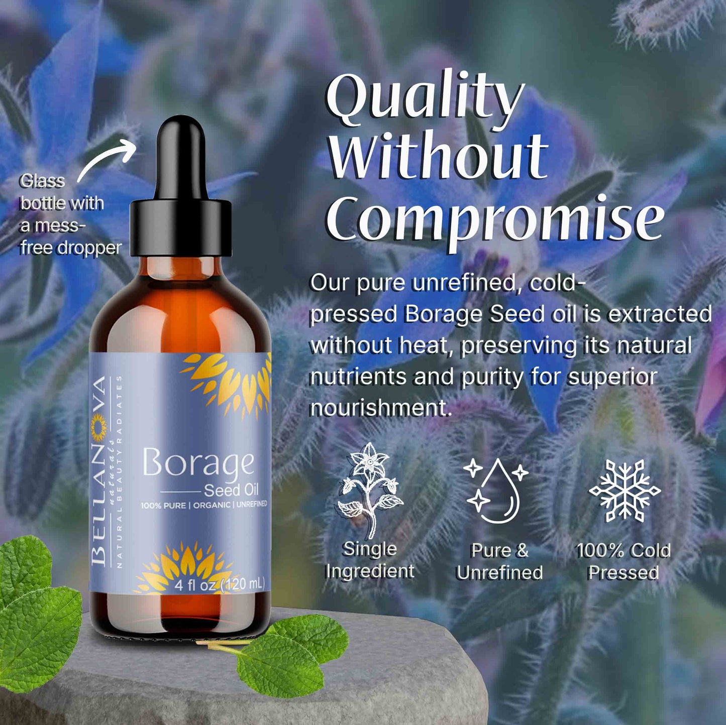 Borage Seed Oil, Organic, Cold-Pressed, Pure Oil for Beauty & Wellness