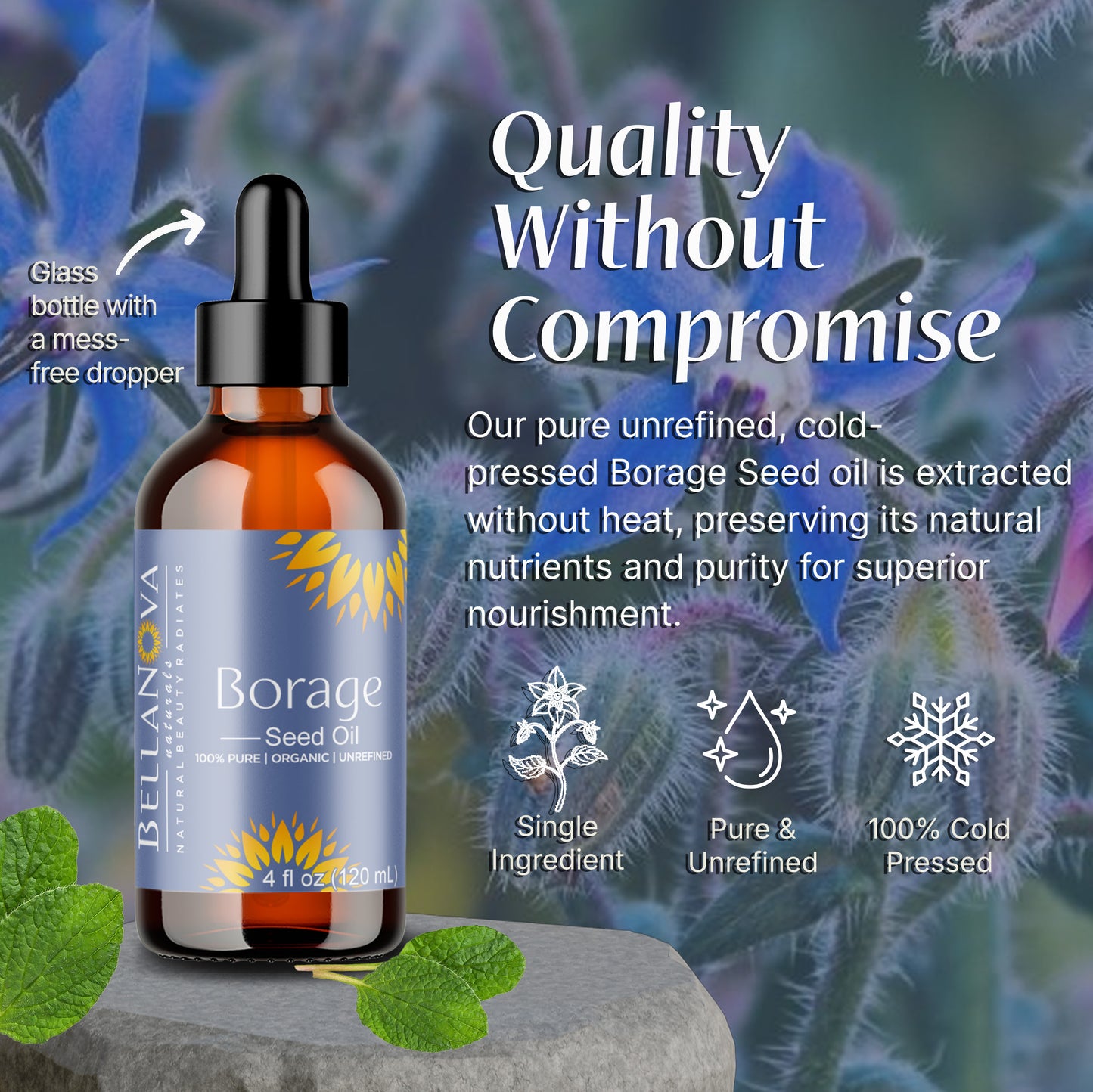 Borage Seed Oil, Organic, Cold-Pressed, Pure Oil for Beauty & Wellness