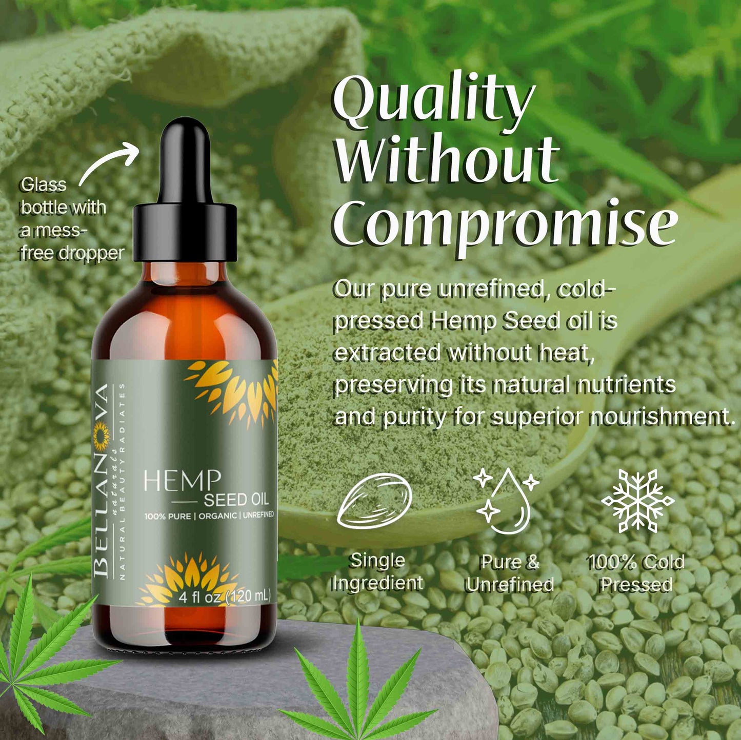 Hemp Seed Oil | Cold-Pressed Unrefined Oil for Skincare & Haircare