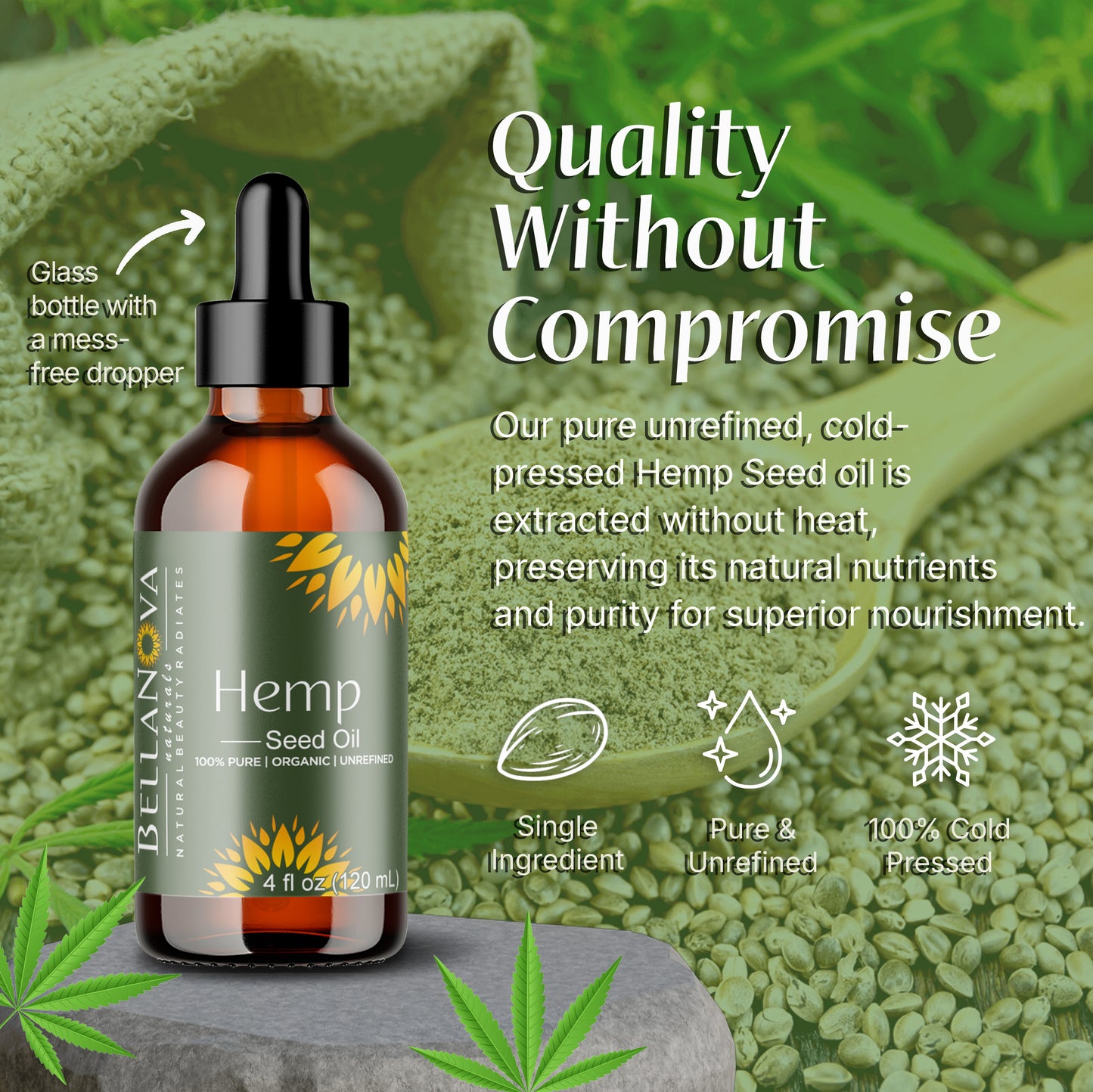 Hemp Seed Oil | Cold-Pressed Unrefined Oil for Skincare & Haircare