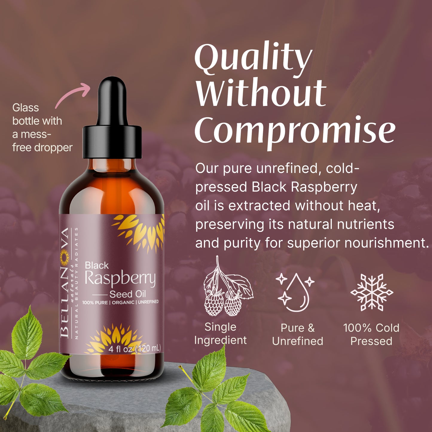 Black Raspberry Seed Oil - | Cold-Pressed Oil for Skincare, Haircare