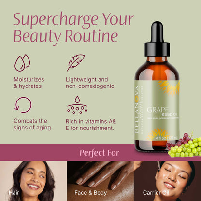 Grape Seed Oil | Unrefined Organic Oil for Skincare & Haircare